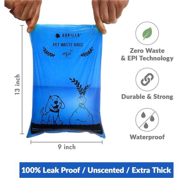 Dog Poop Waste Bags with Dispenser and Leash Tie, 9" x 13", Blue, 1000 Count - Picture 5 of 6